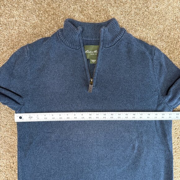 Eddie Bauer Seattle Sweater Mens TL Navy Blue Knit Cotton Mock Neck Quarter-Zip - Picture 8 of 12